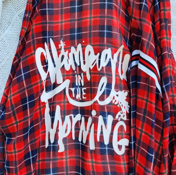 Oversized Sheer Plaid Graphic button down M-XXL..Likely vintage - Picture 8 of 13